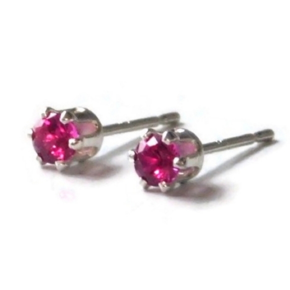925 Sterling Silver Real Ruby Stud Earrings - Picture 2 of 6